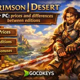 Guerriero con spada insanguinata nel **crimson desert**. Menu per prezzi, edizioni e bonus del gioco per PC.