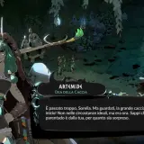Artemide, dea della caccia, parla in questo screenshot di Hades 2 per PS5. La sua frase suggerisce un'avventura imminente.