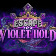 Logo della hearthstone nuova espansione "Escape from Violet Hold", con catene e fumo viola.