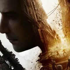 Profilo di un uomo sovrapposto a una città in rovina e zombie. La recensione di Dying Light 2.
