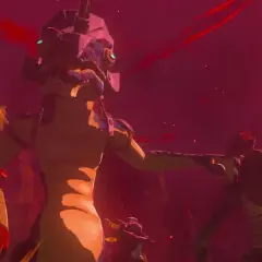 Un'epica battaglia in Zelda Tears of the Kingdom: Link affronta creature terrificanti in un mondo rosso sangue. La recensione ne parla.