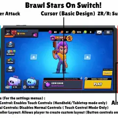 Nintendo Switch con Brawl Stars, mostra Shelly e i controlli per il gioco.