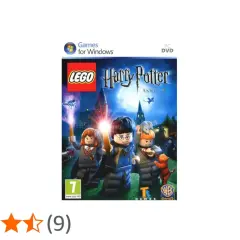 Copertina del gioco Lego Harry Potter Anni 1-4 per PC. Harry, Ron e Hermione in versione Lego davanti a Hogwarts.