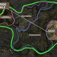 Mappa di Elden Ring che evidenzia Sepolcride Orientale, Castello Grantempesta e Colle Tempesta.