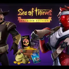 Due pirati, uno con baffi e cappello, l'altro rosso fiammante, presentano la Premium Edition di Sea of Thieves. Una recensione visiva dell'avventura.