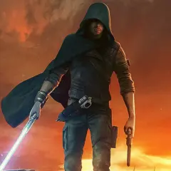 Un Jedi solitario con spada laser e blaster, pronto per la sua avventura in Star Wars Jedi Survivor recensione.