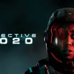 Un astronauta spaventato, riflesso di un alieno nel casco, sotto la scritta "DIRECTIVE 8020 uscita".