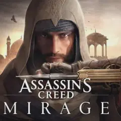 Assassin's Creed Mirage recensione: un assassino con lama nascosta e città sullo sfondo.