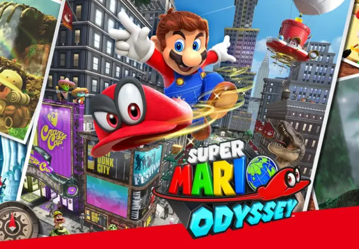 Super Mario Odyssey recensione: Mario salta tra grattacieli, esplora mondi diversi e affronta nemici in questa avventura colorata.