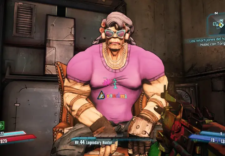 Una nonna muscolosa con occhiali da sole e una maglietta rosa con scritto "Grandma" è un personaggio memorabile in questa recensione di Borderlands 3.