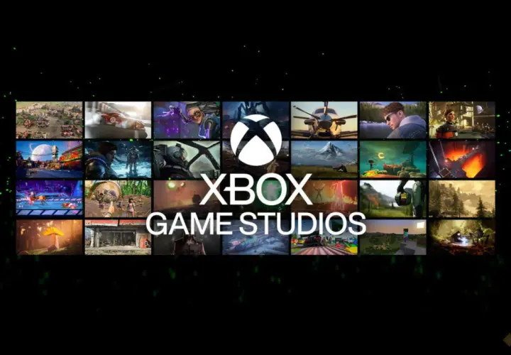 Logo Xbox Game Studios con collage di immagini di videogiochi.