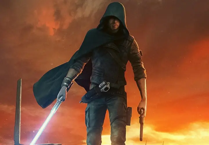 Un Jedi solitario con spada laser e blaster, pronto per la sua avventura in Star Wars Jedi Survivor recensione.
