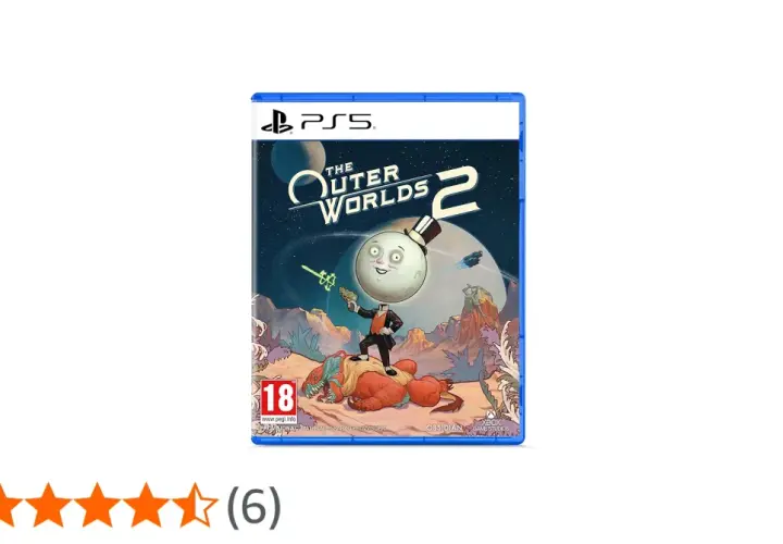 Copertina PS5 di The Outer Worlds 2, in attesa della release date. Un personaggio lunare con cilindro e un alieno rosso.