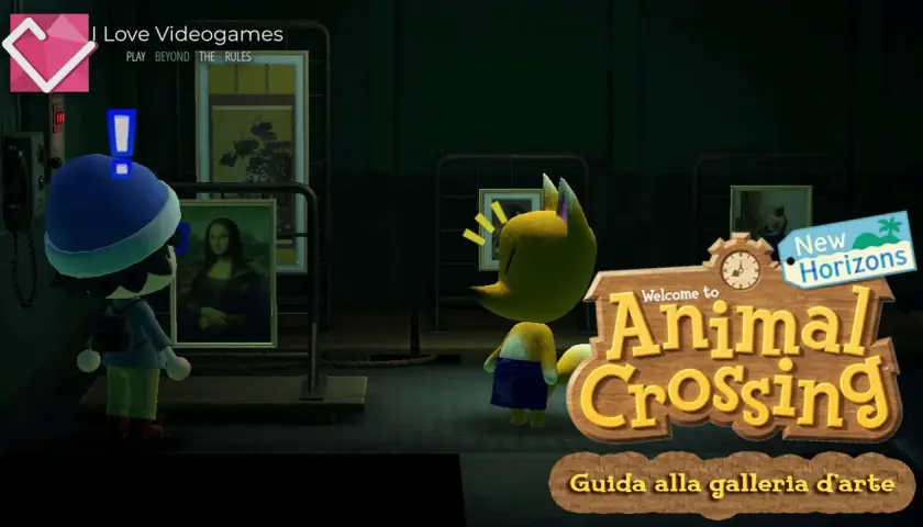 Un personaggio di Animal Crossing ammira la Gioconda, mentre il volpolo Rino, esperto d'arte, osserva.