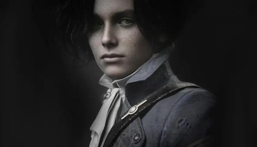 Ritratto di P, protagonista di Lies of P, con un'espressione intensa. Potrebbe essere un'immagine promozionale per il game pass.