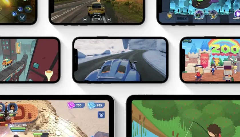 Schermate di giochi per dispositivi mobili, tra cui corse, avventura e puzzle. Scopri cosa è Apple Arcade con questi divertenti titoli.