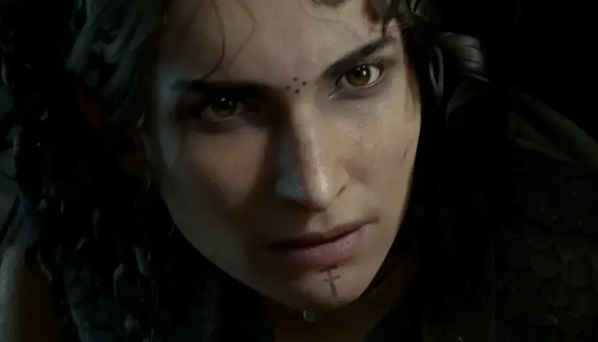Primo piano di Amicia con sguardo intenso, pronta per una nuova avventura in A Plague Tale 3.