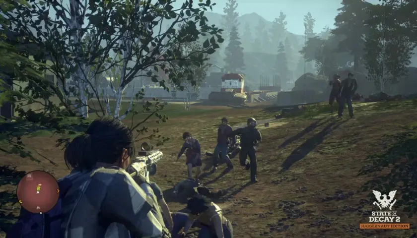 Sopravvissuti in fuga da zombie in una scena di State of Decay 2 recensione.