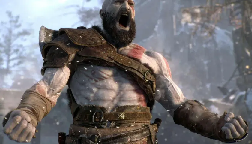 Kratos urla in battaglia, pronto per il suo prossimo scontro in God of War 6. La sua furia è palpabile.