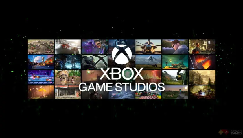 Logo Xbox Game Studios con collage di immagini di videogiochi.