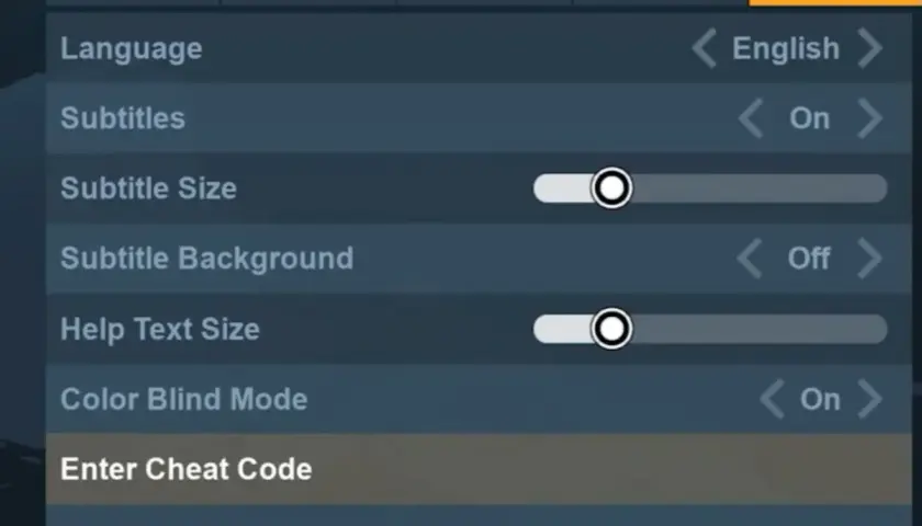 Menu impostazioni di GTA 3: opzioni accessibilità, con la voce "Inserisci codice" evidenziata, per usare i trucchi.