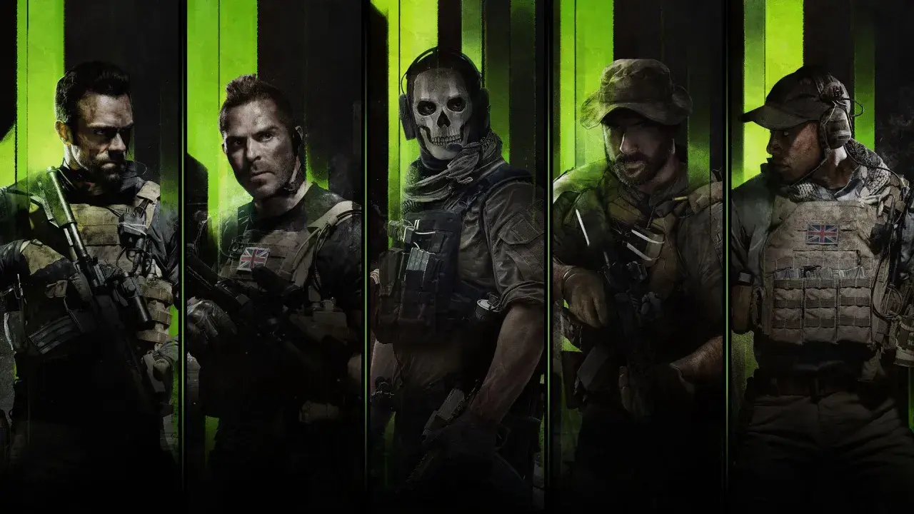 Cinque soldati pronti all'azione, tra cui Ghost con la sua iconica maschera, per il miglior Call of Duty.