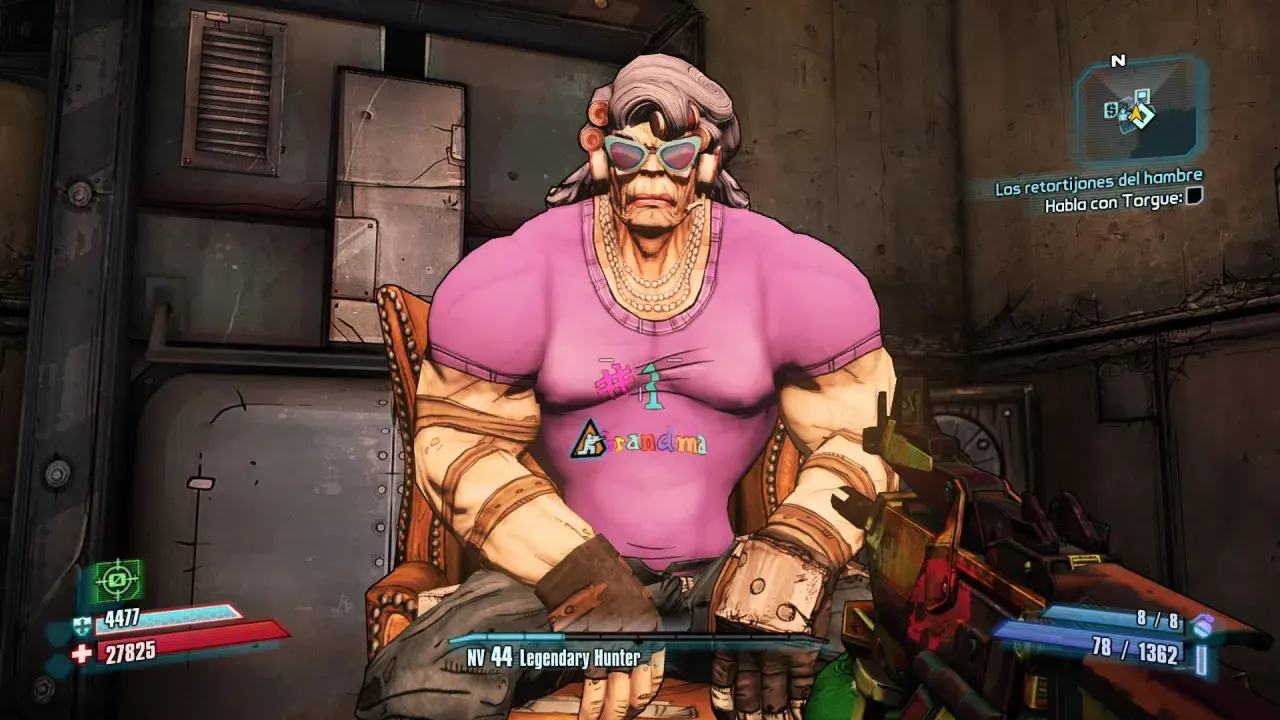 Una nonna muscolosa con occhiali da sole e una maglietta rosa con scritto "Grandma" è un personaggio memorabile in questa recensione di Borderlands 3.