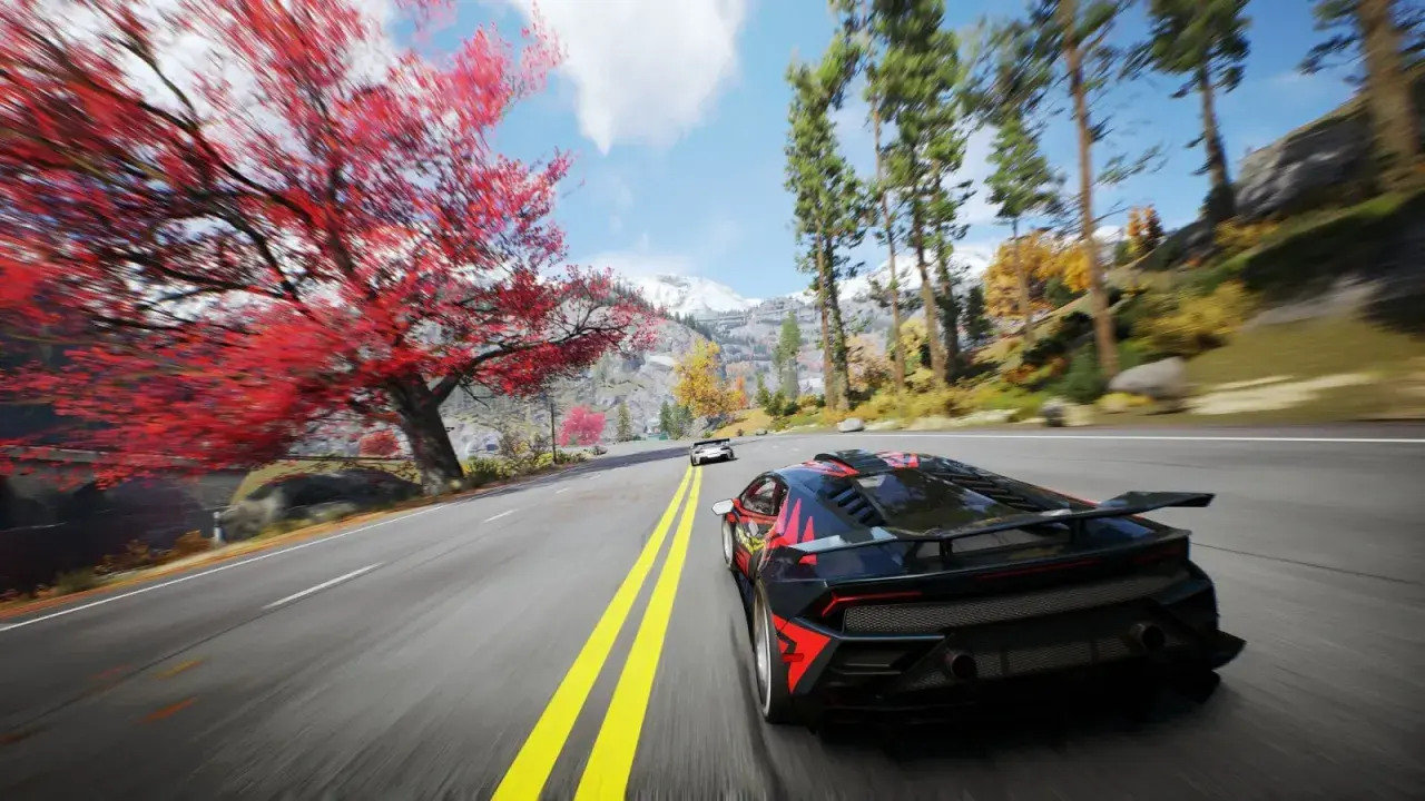 Auto da corsa su strada panoramica, un'esperienza di guida emozionante, come i migliori giochi macchine ps5 gratis.