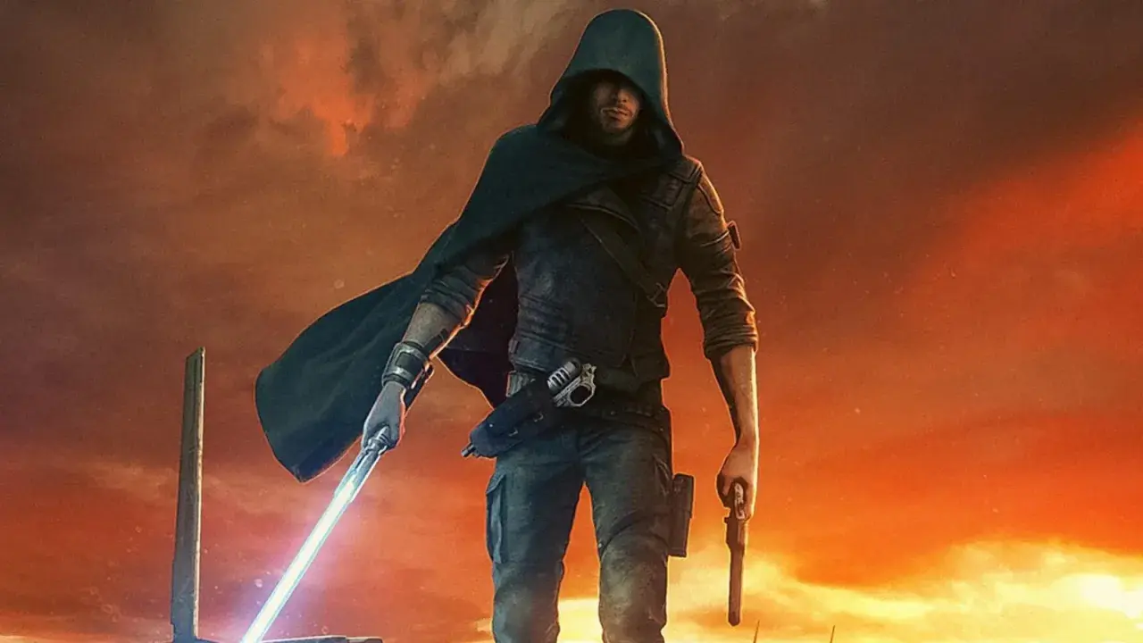 Un Jedi solitario con spada laser e blaster, pronto per la sua avventura in Star Wars Jedi Survivor recensione.