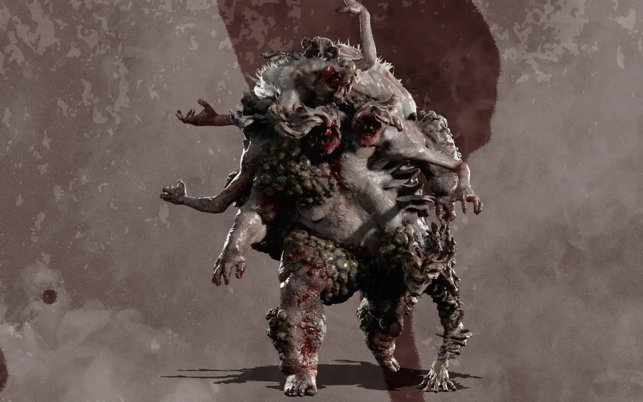 Il Re dei Ratti, una mostruosit&agrave; mutata da The Last of Us, con molteplici teste e arti deformi, si erge minaccioso.