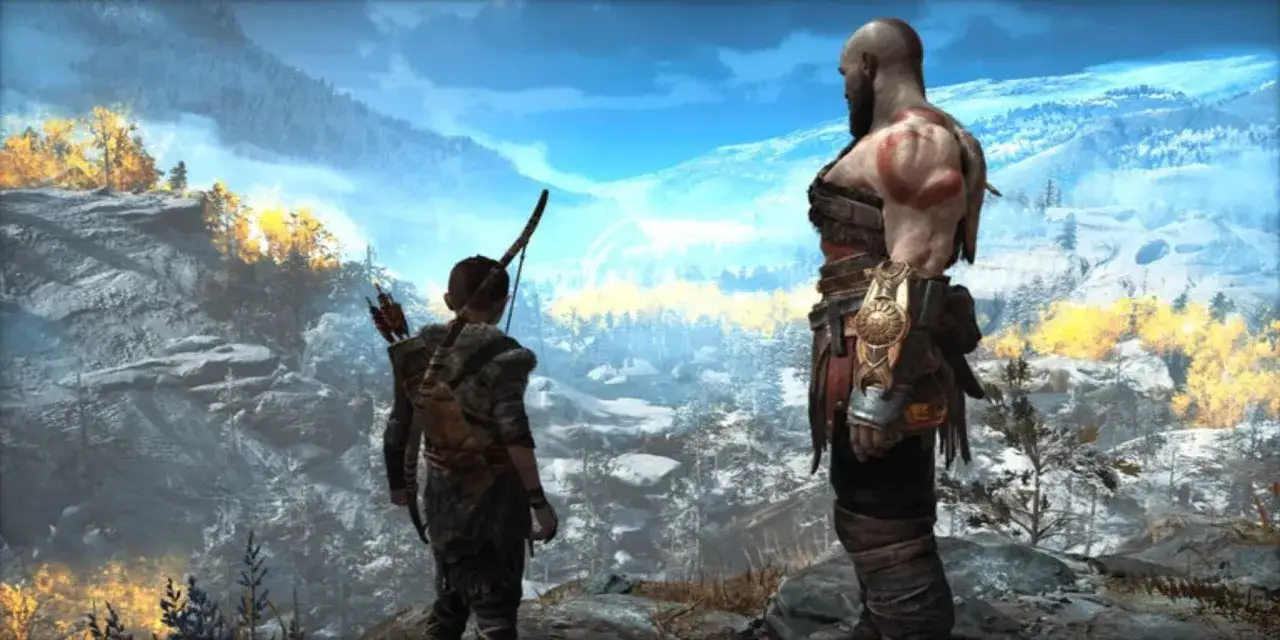 Kratos e Atreus guardano un paesaggio innevato. Quanto dura God of War? Dipende da te!