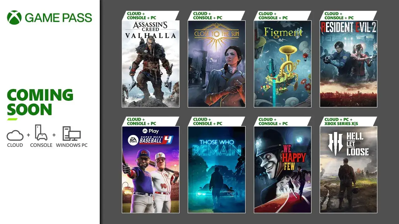 Nuovi giochi in arrivo su Game Pass: Assassin's Creed Valhalla, Resident Evil 2, Figment e altri titoli per un'esperienza di gioco completa.