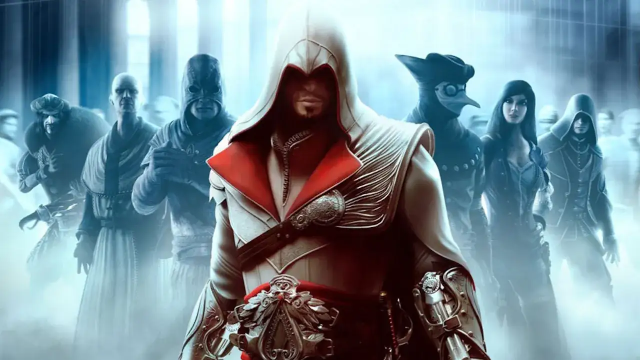 Ezio Auditore, protagonista del miglior Assassin's Creed PS4, guida un gruppo di assassini in un'ambientazione storica.